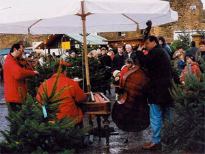 Weihnachtsmusik auf einer Firmenfeier, Weihnachtsfeier, Firmenweihnachtfeier, Weihnachtsbaumwald, Weihnachtsbaumschlagen, 